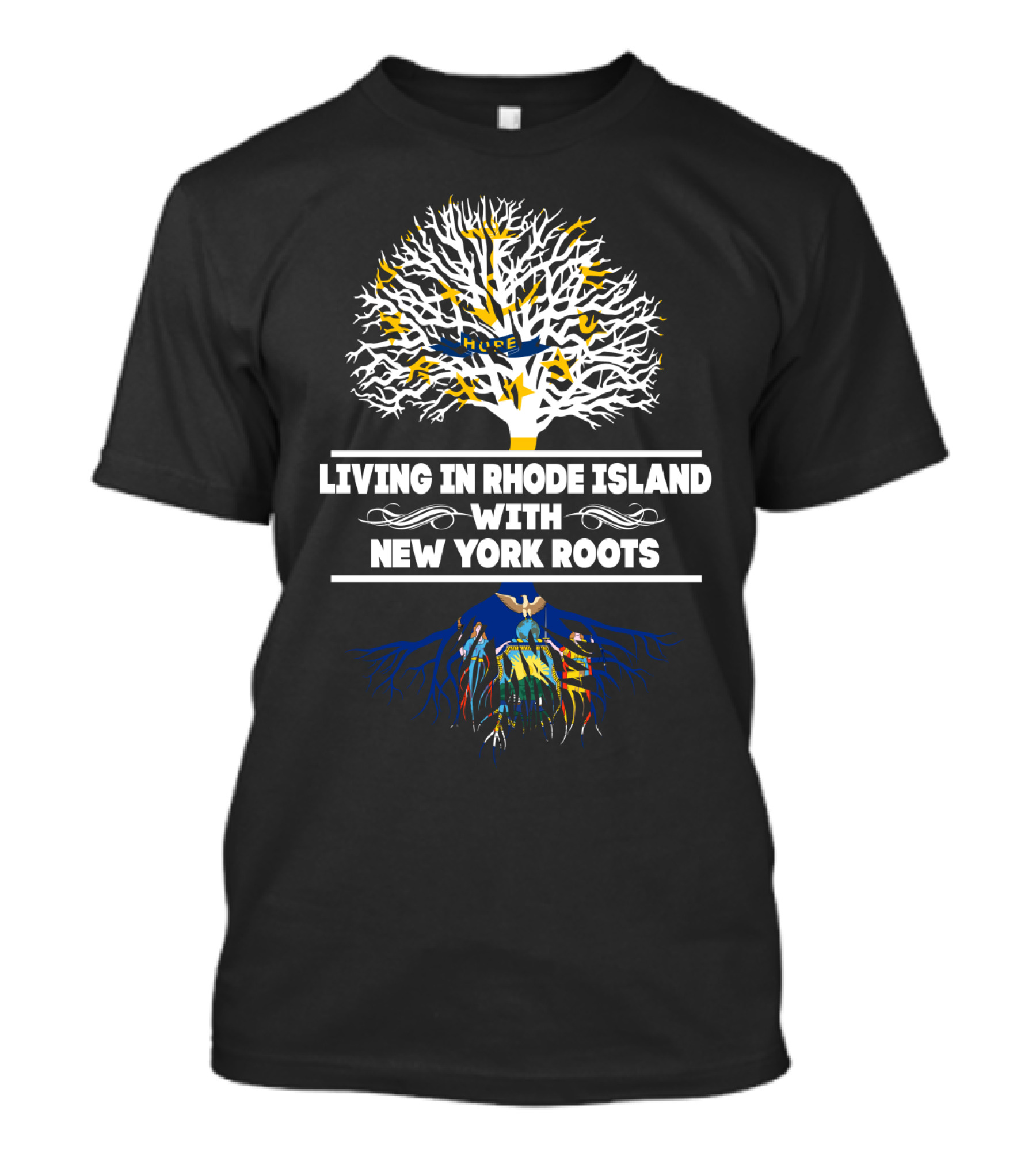 Living In Rhode Island With New York Roots Tree T-Shirt