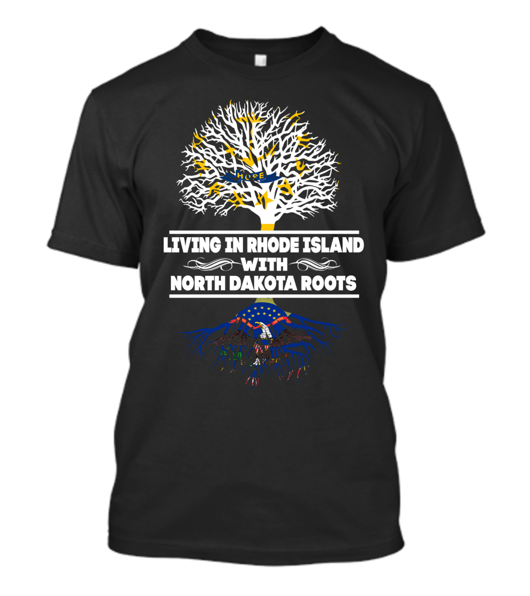 Living In Rhode Island Embracing Deep-Rooted North Dakota Heritage Tree T-Shirt