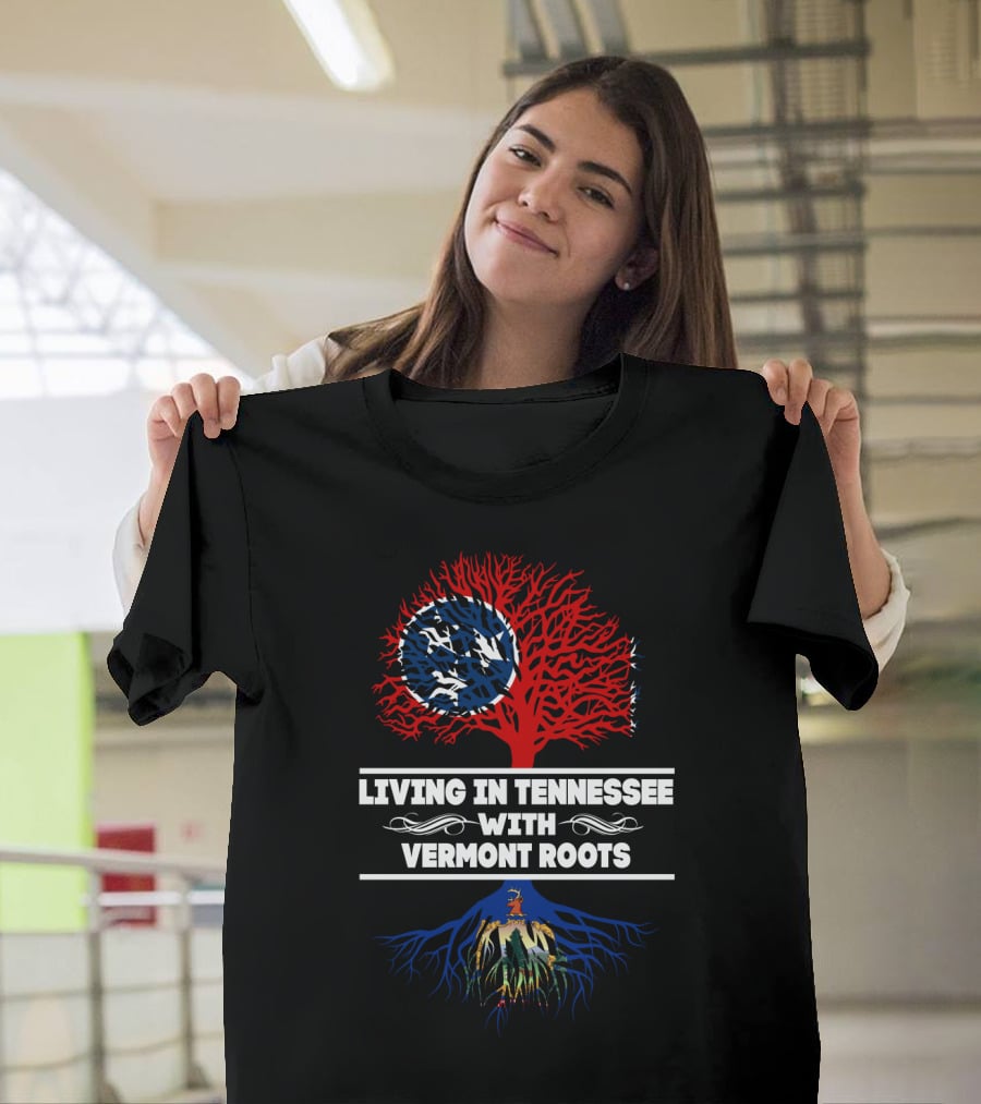 Tennessee State Flag Tree With Vermont State Seal Roots T-Shirt