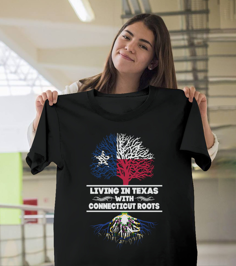Texas And Connecticut Fusion: Lone Star Flag Tree With Nutmeg State Roots T-Shirt
