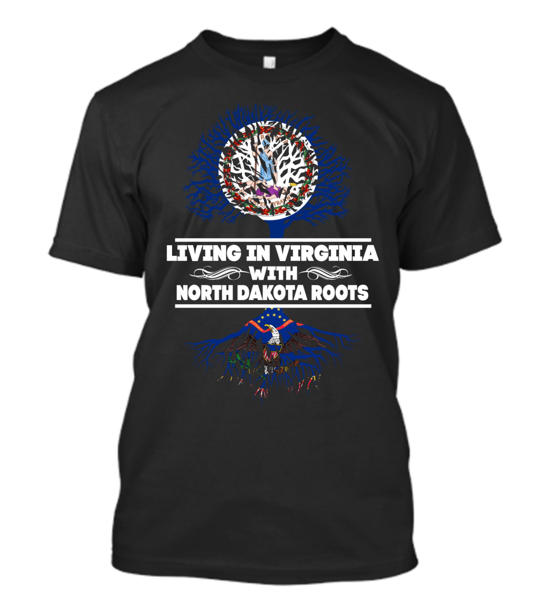 Virginia Life Embracing North Dakota Heritage With Tree And Flag Elements T-Shirt