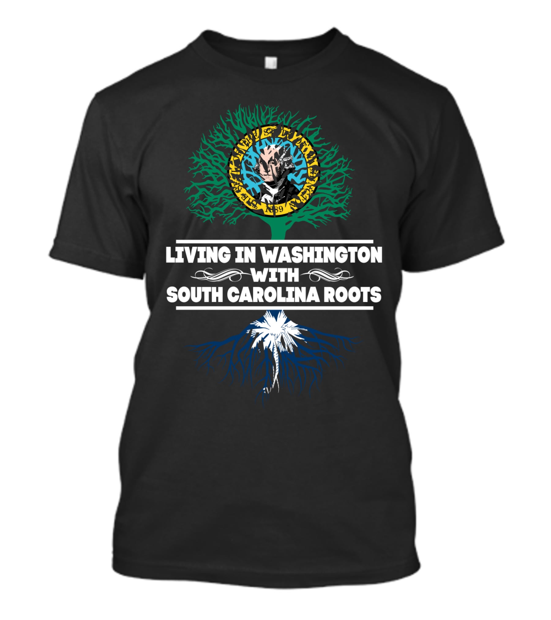 Living In Washington Aquarium With South Carolina Roots And Tree T-Shirt