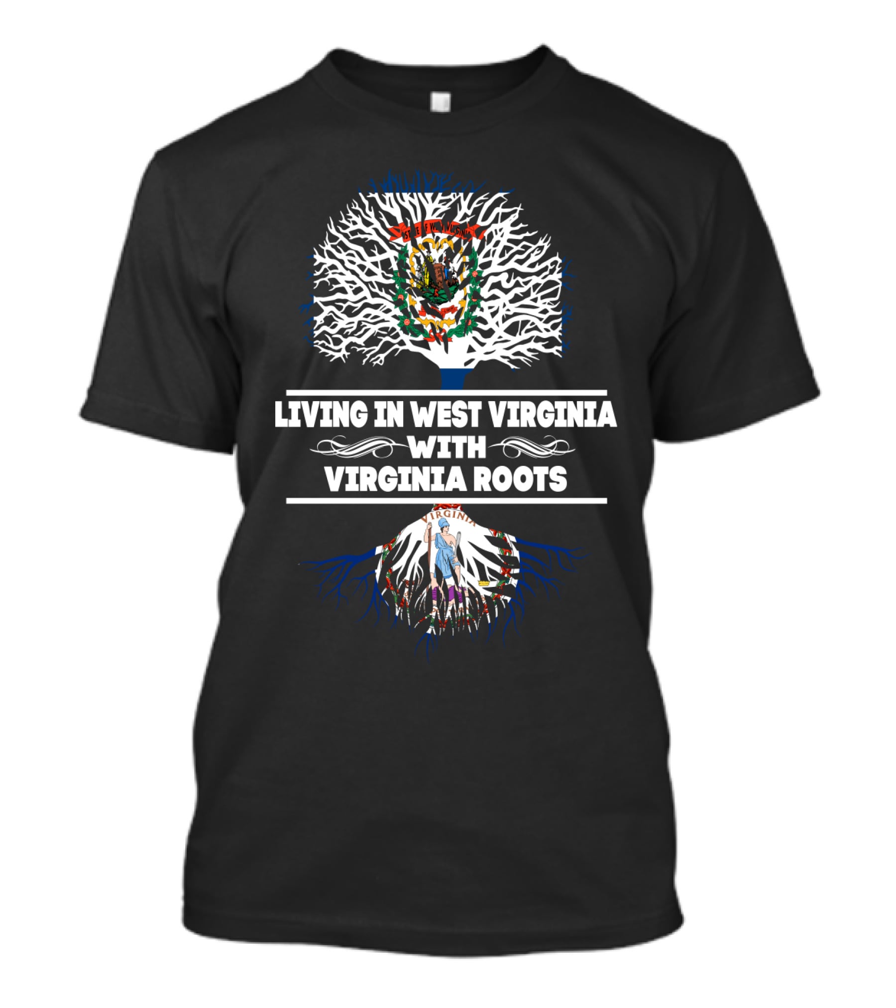 West Virginia Heritage With Virginia Roots Tree T-Shirt