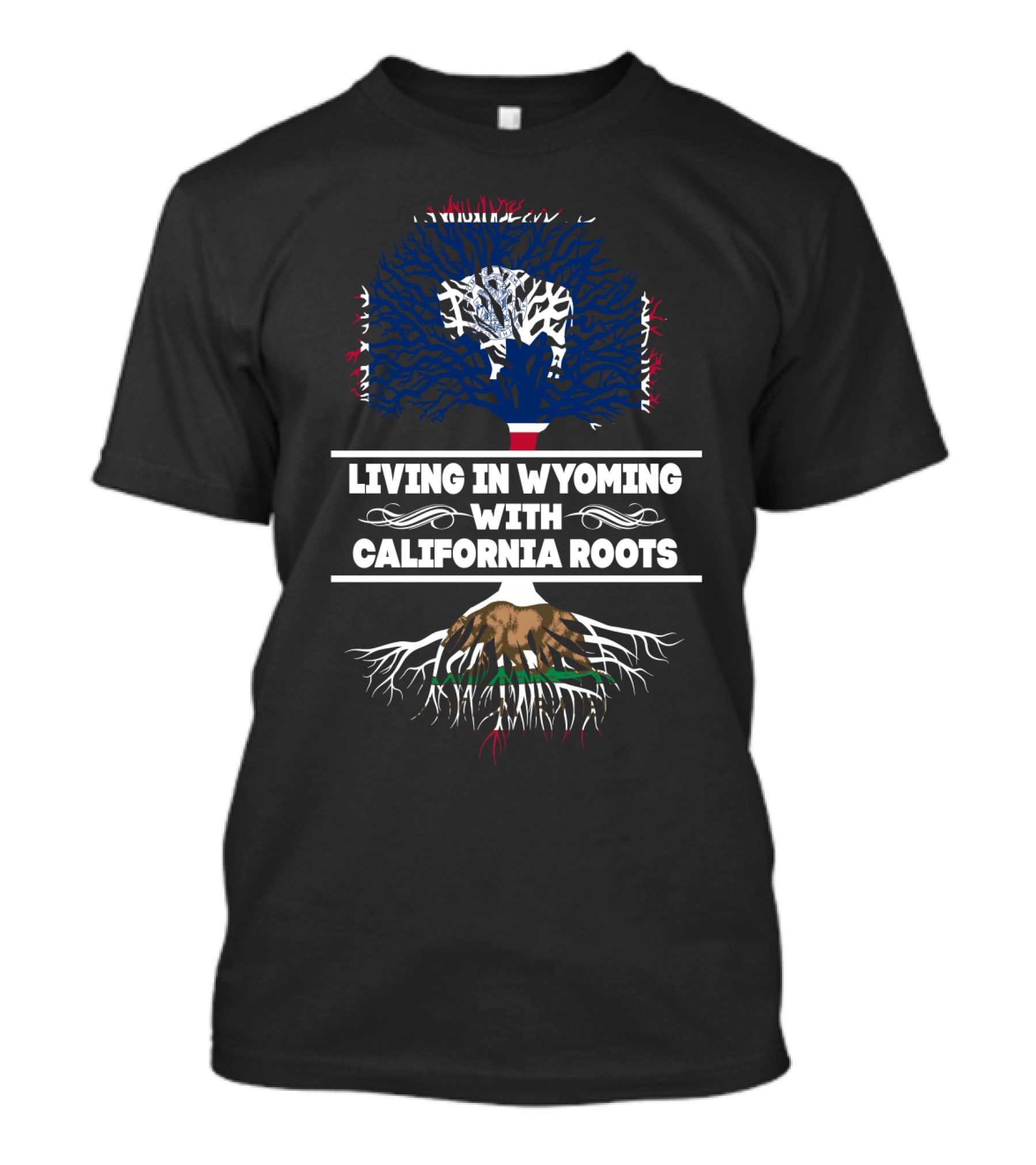 Wyoming Living California Roots Tree With State Flag Colors T-Shirt