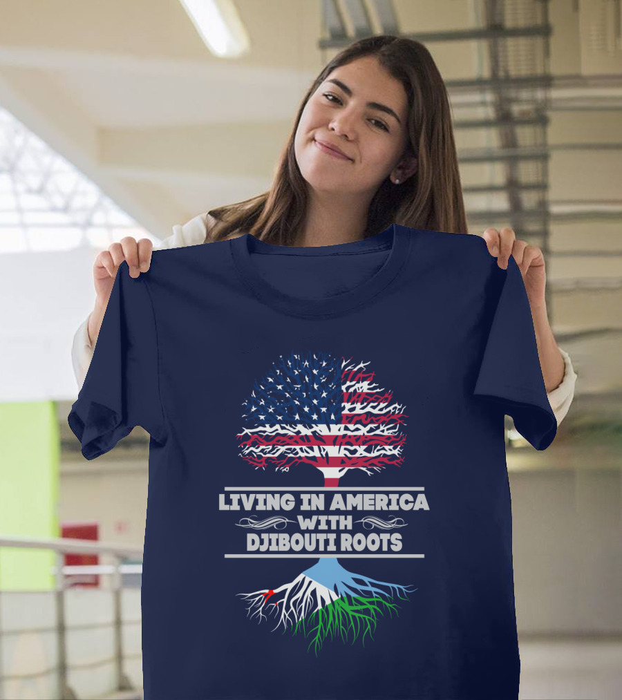 Living IN America With Djibouti Roots USA Flag Tree T-Shirt