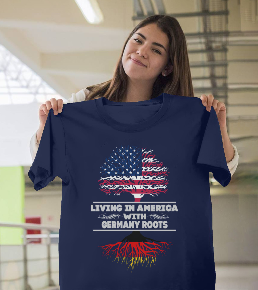 Living IN America With Germany Roots USA Flag Tree T-Shirt