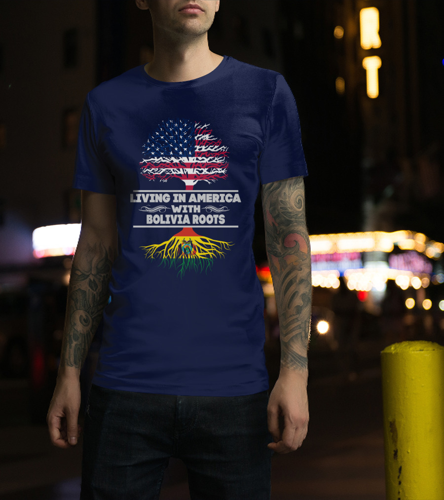 Living In America With Bolivia Roots American Flag Tree T-Shirt