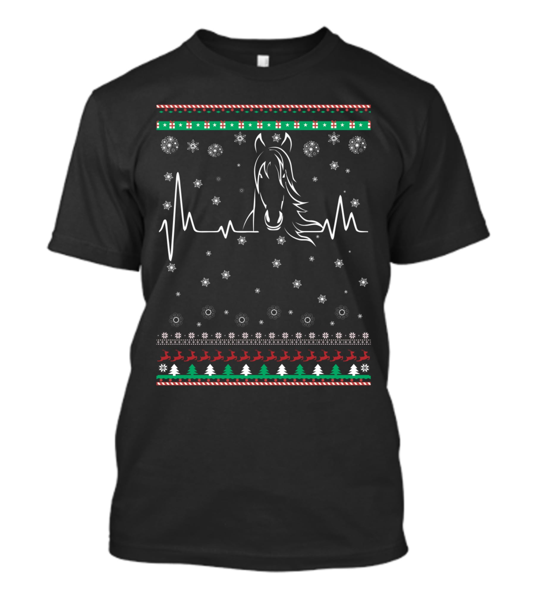 Horse Love Christmas Snowflake Heartbeat Holiday T-Shirt