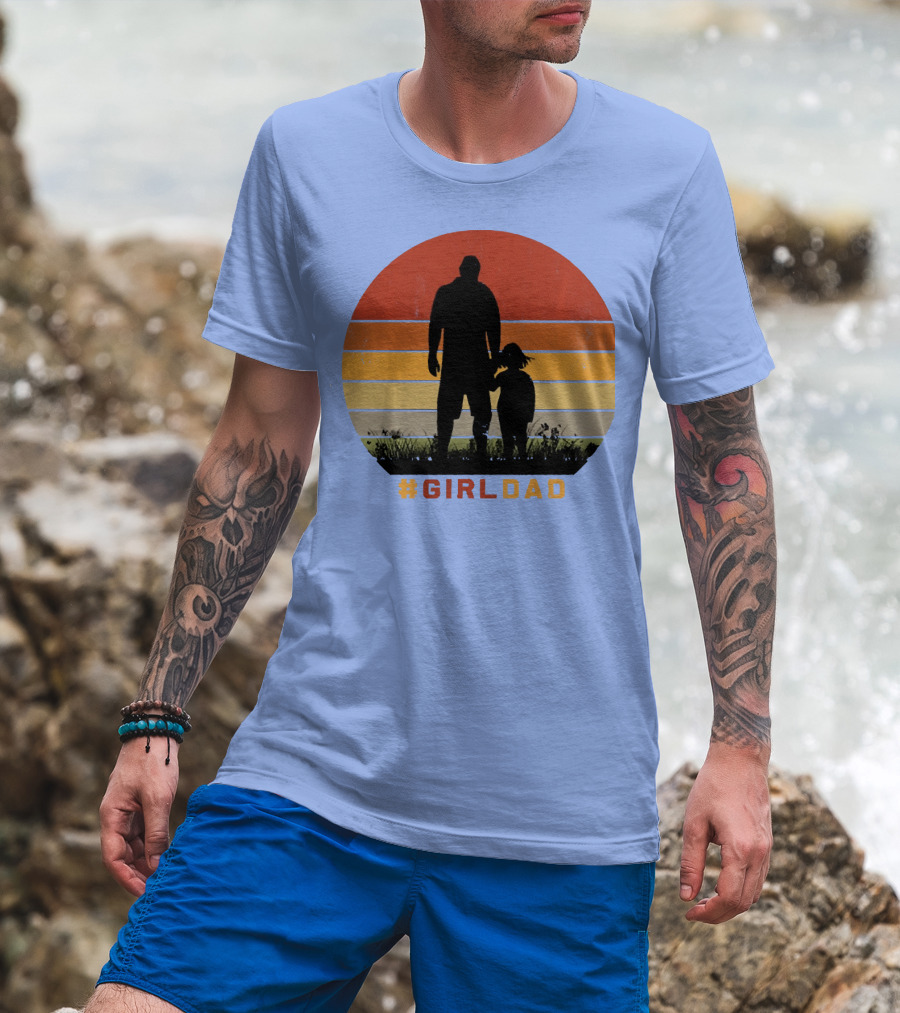 GirlDad Vintage Silhouette With Sunset Stripes T-Shirt