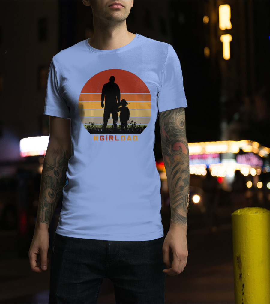 GirlDad Vintage Silhouette With Sunset Stripes T-Shirt