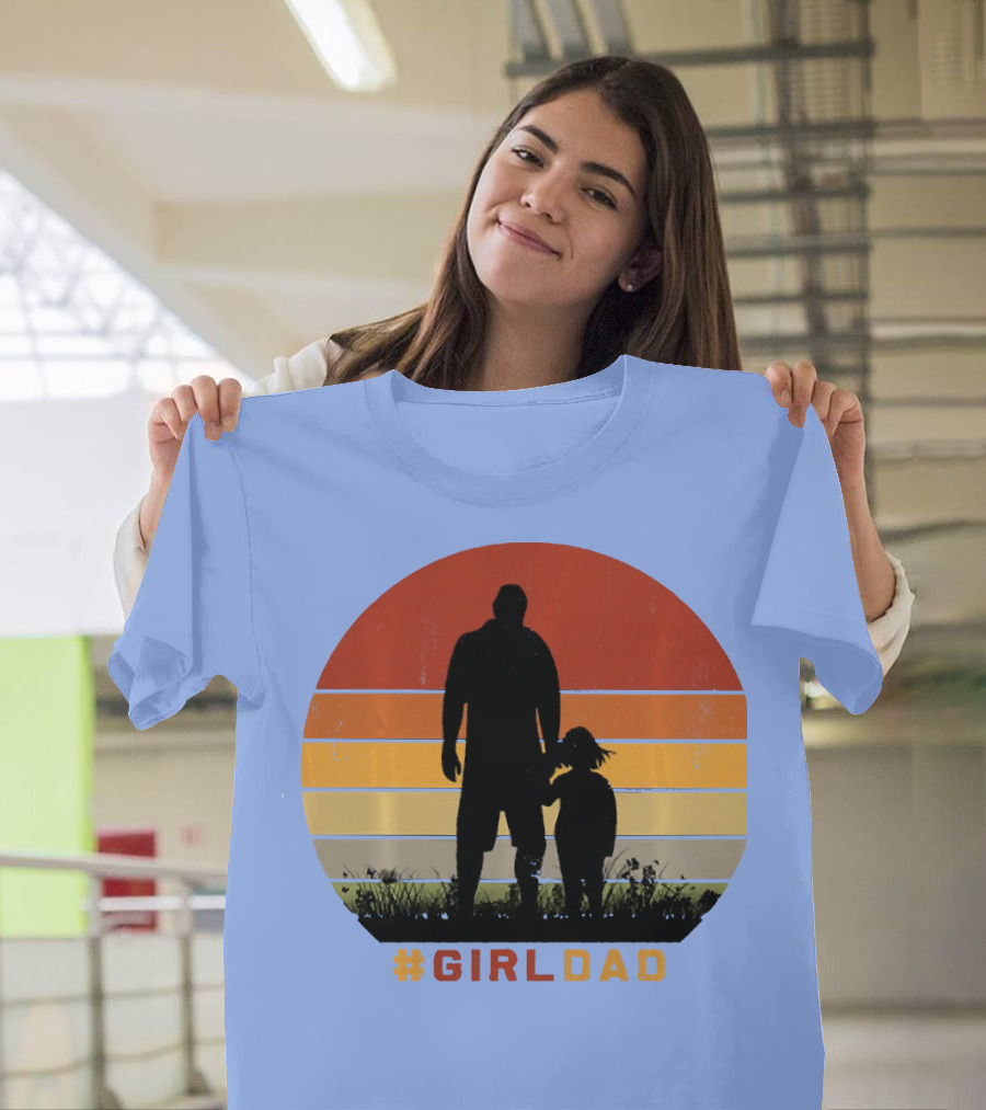 GirlDad Vintage Silhouette With Sunset Stripes T-Shirt