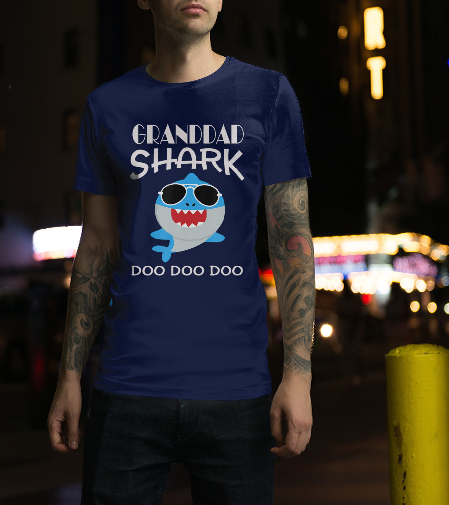 Granddad Shark Doo Doo Doo Sunglasses Cartoon Character T-Shirt