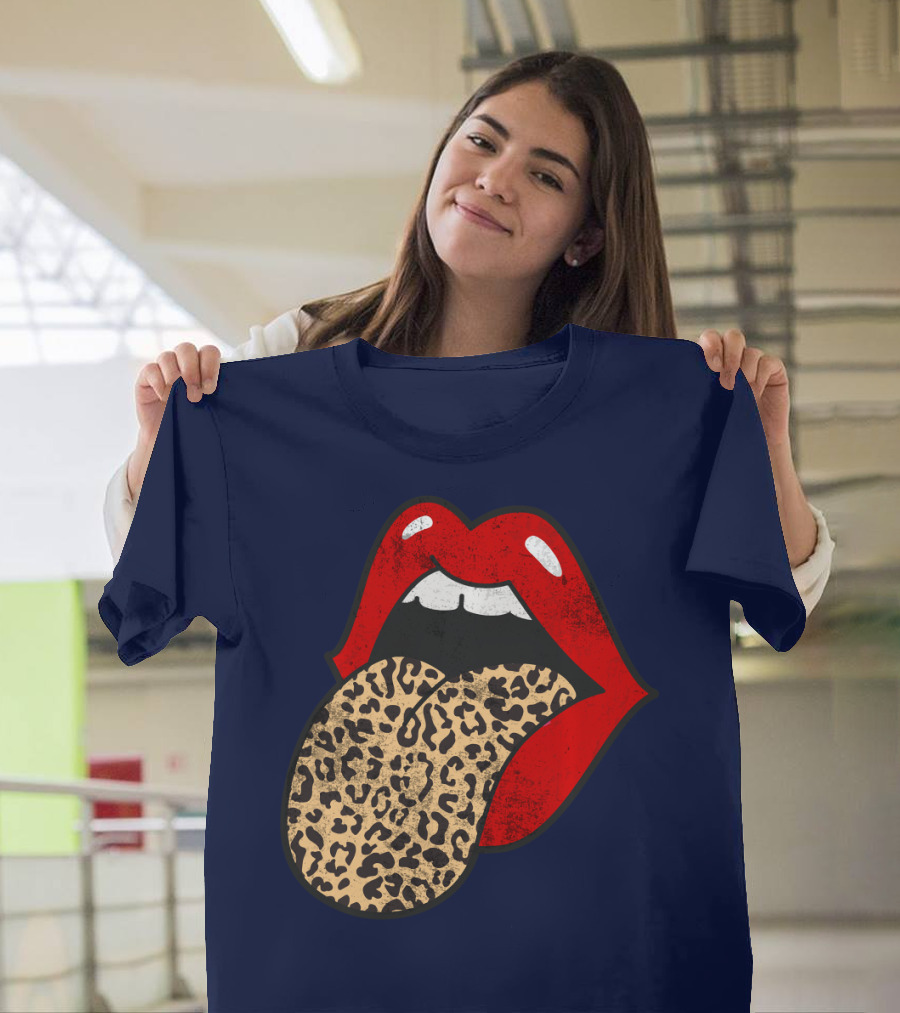 Red Lips Leopard Tongue Trendy Animal ASM T-Shirt