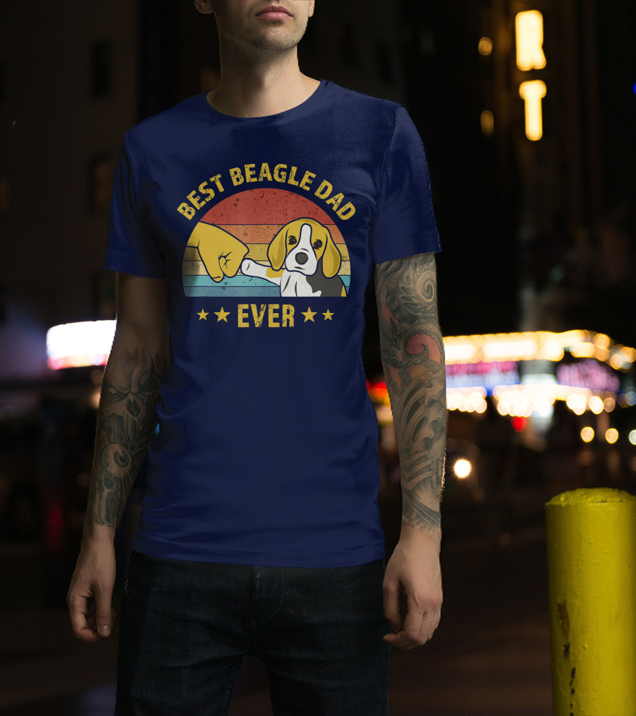 Best Beagle Dad Ever Retro Puppy Lover Fist Bump Stars T-Shirt