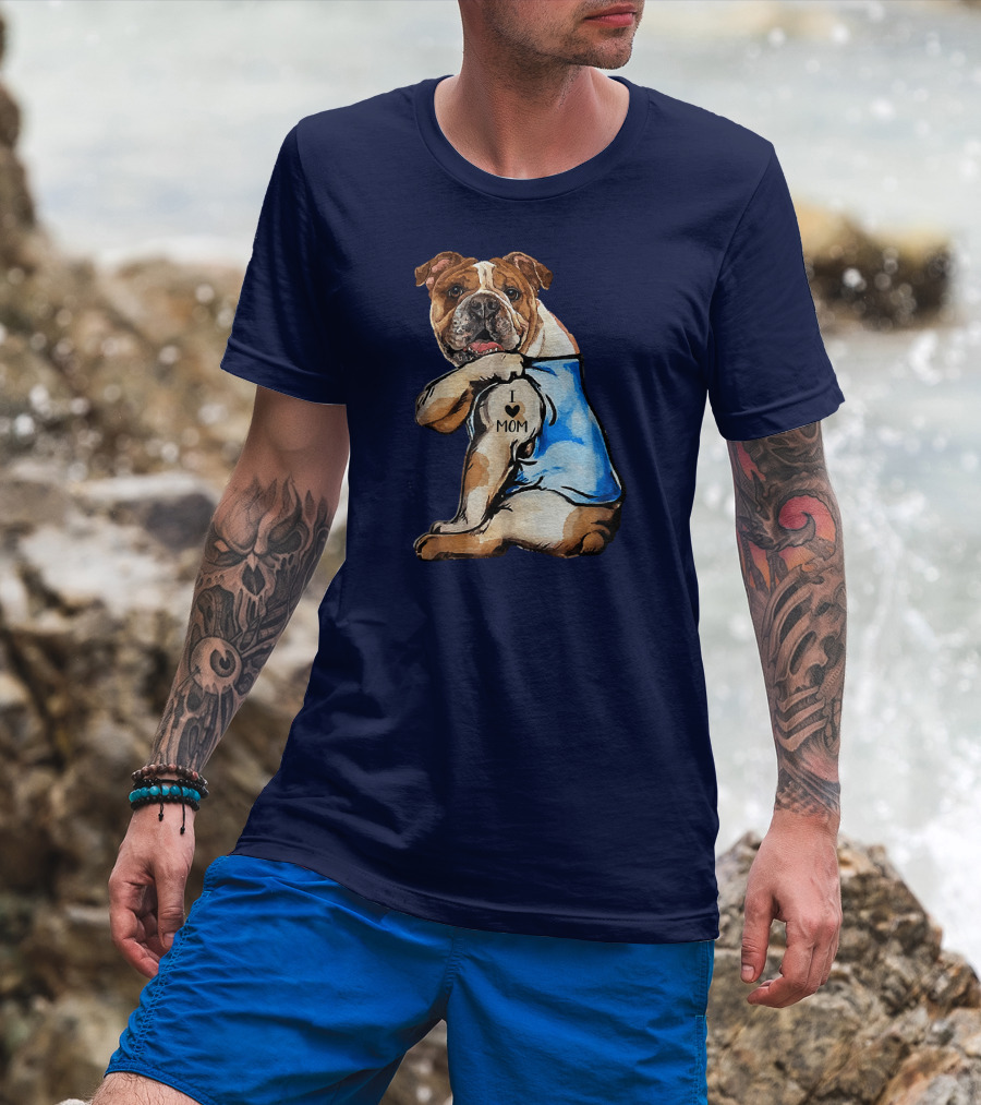 Women English Bulldog Dog Tattoo I Love Mom Trending Ideas T-Shirt