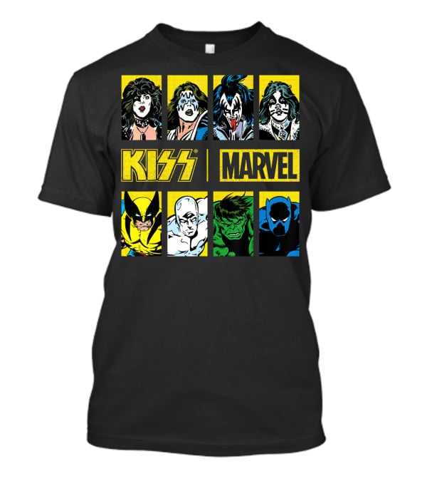 KISS Marvel Wolverine Hulk Black Panther Hero Portrait Boxes T-Shirt