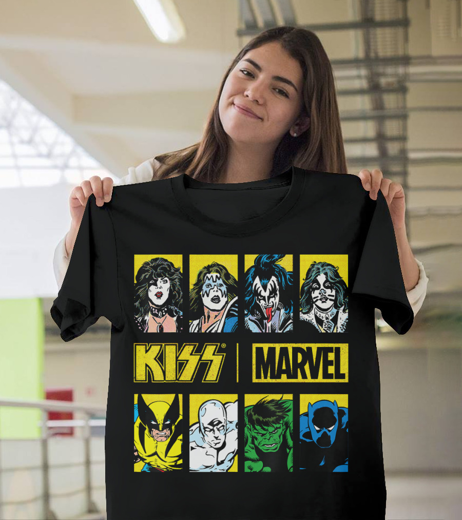 KISS Marvel Wolverine Hulk Black Panther Hero Portrait Boxes T-Shirt