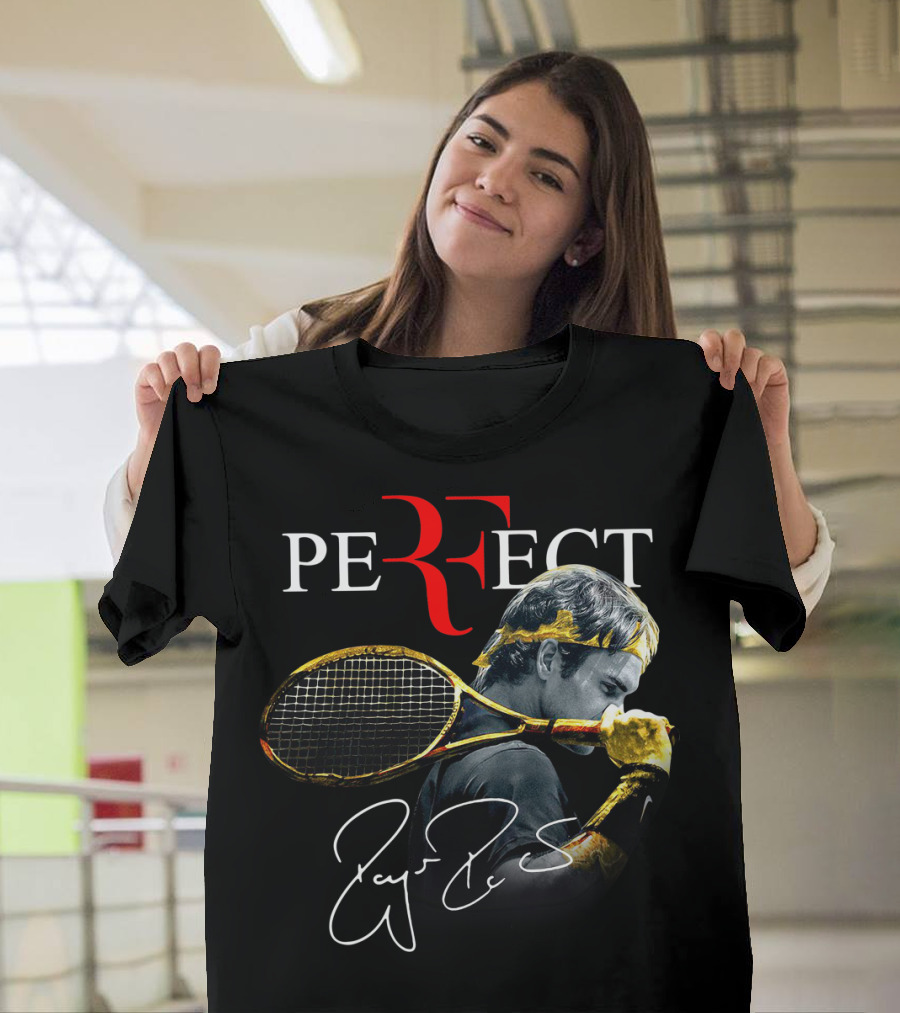 Roger Federer Perfect Tennis Tribute Racket Signature Iconic Moment T-Shirt