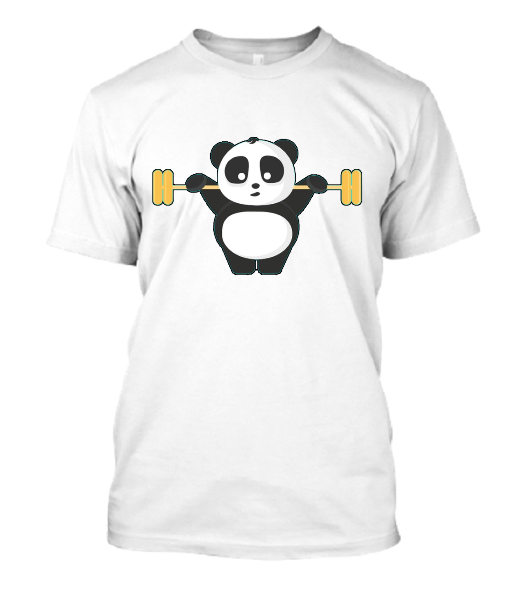 Cartoon Panda Lifting Yellow Barbell Wallpapers On T-Shirt