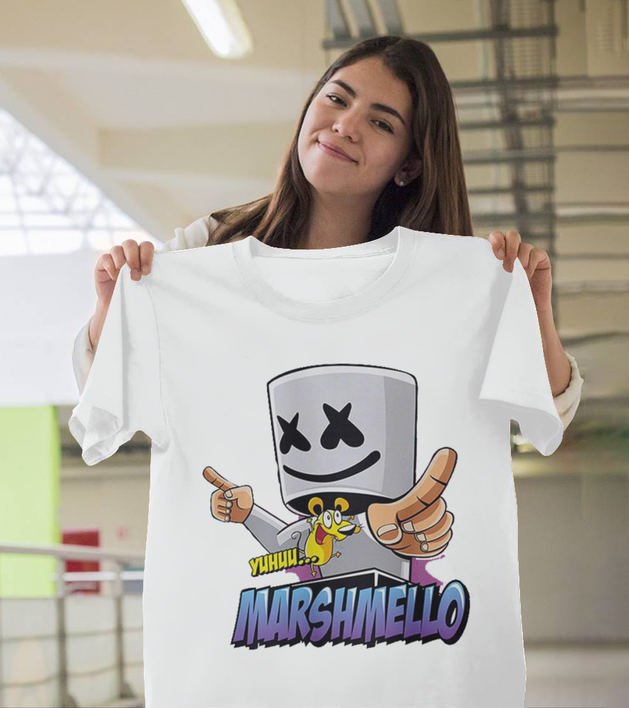 Marshmello Yuhuuu Cartoon Styled Short Sleeve T-Shirt