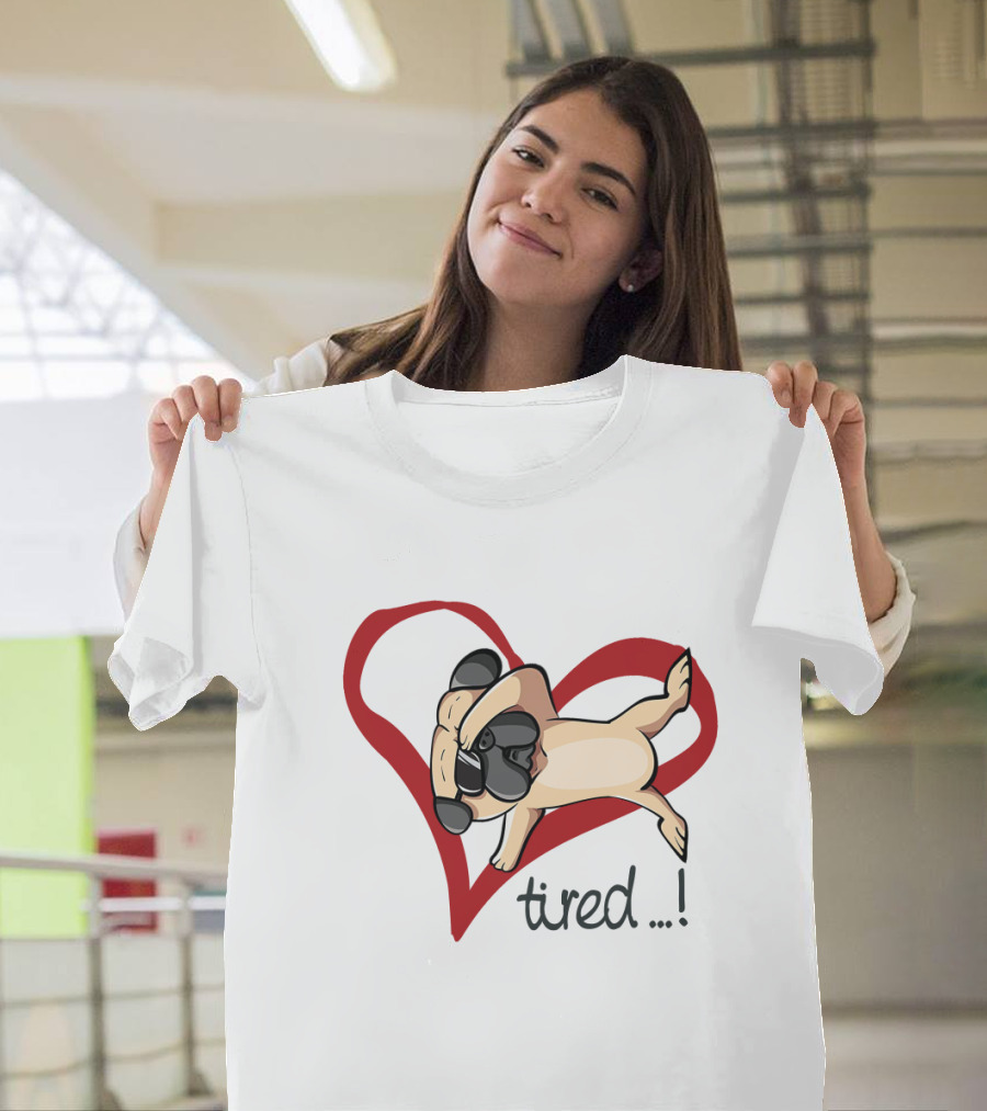 Pug Relaxing in Heart with Tired Expression Unrequited Love T-Shirt