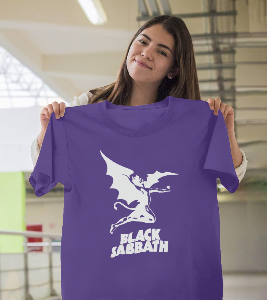 Black Sabbath Flying Devil Logo Purple Background T-Shirt