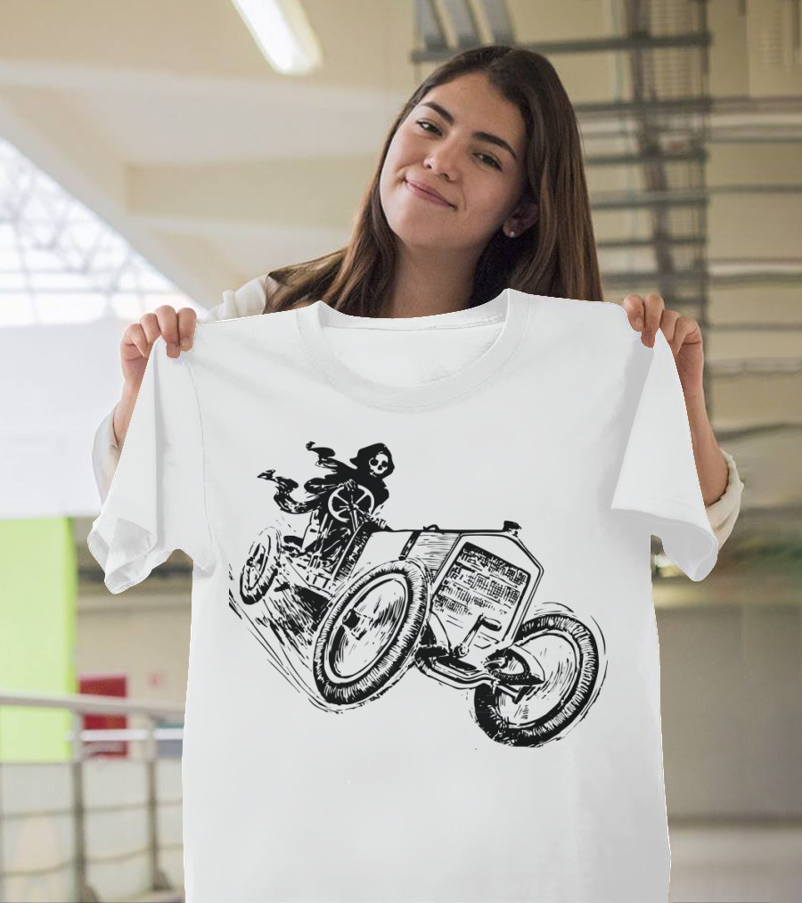 Vintage Death Racing Grim Reaper In High-Speed Race Car T-Shirt