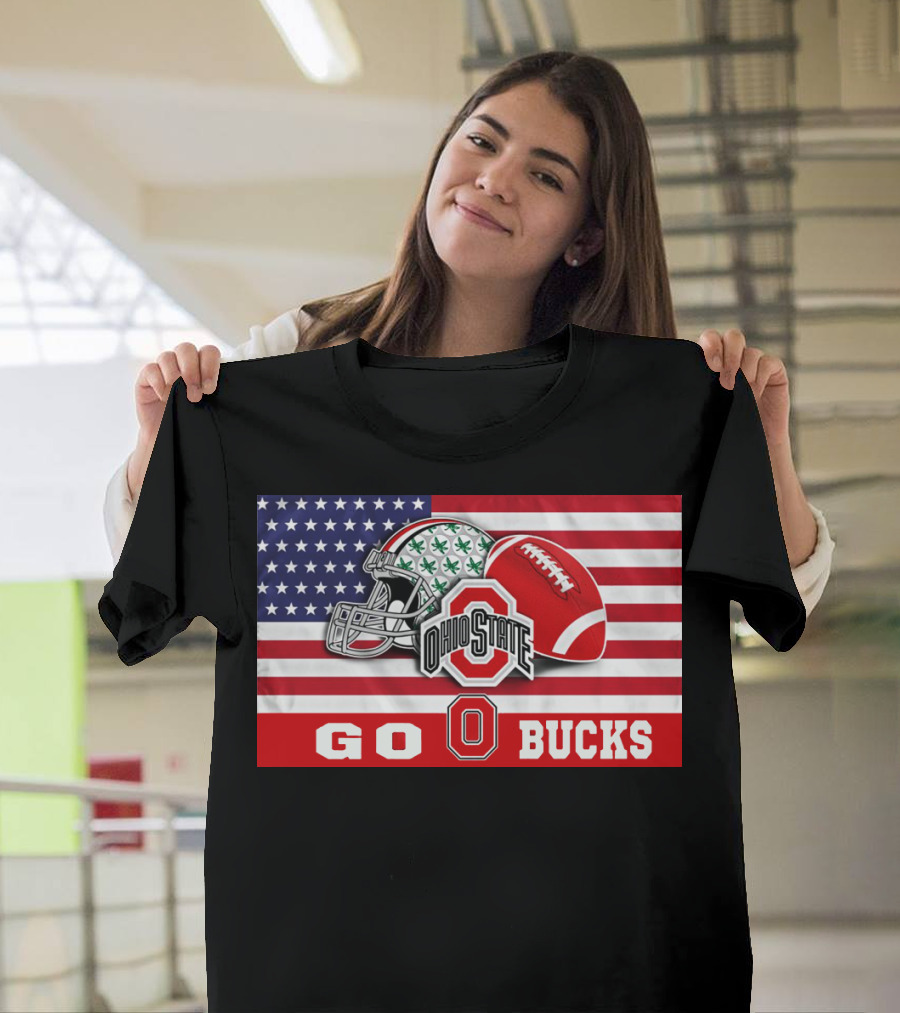 Ohio State Buckeyes Go Bucks American Flag Football Helmet T-Shirt