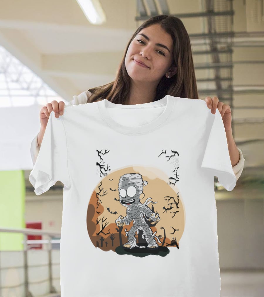 Halloween Zombies Mummy With Moon Tombs And Spooky Trees T-Shirt