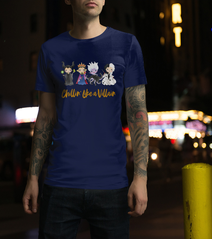 Disney Chillin' Like A Villain Maleficent Evil Queen Ursula Cruella Characters T-Shirt