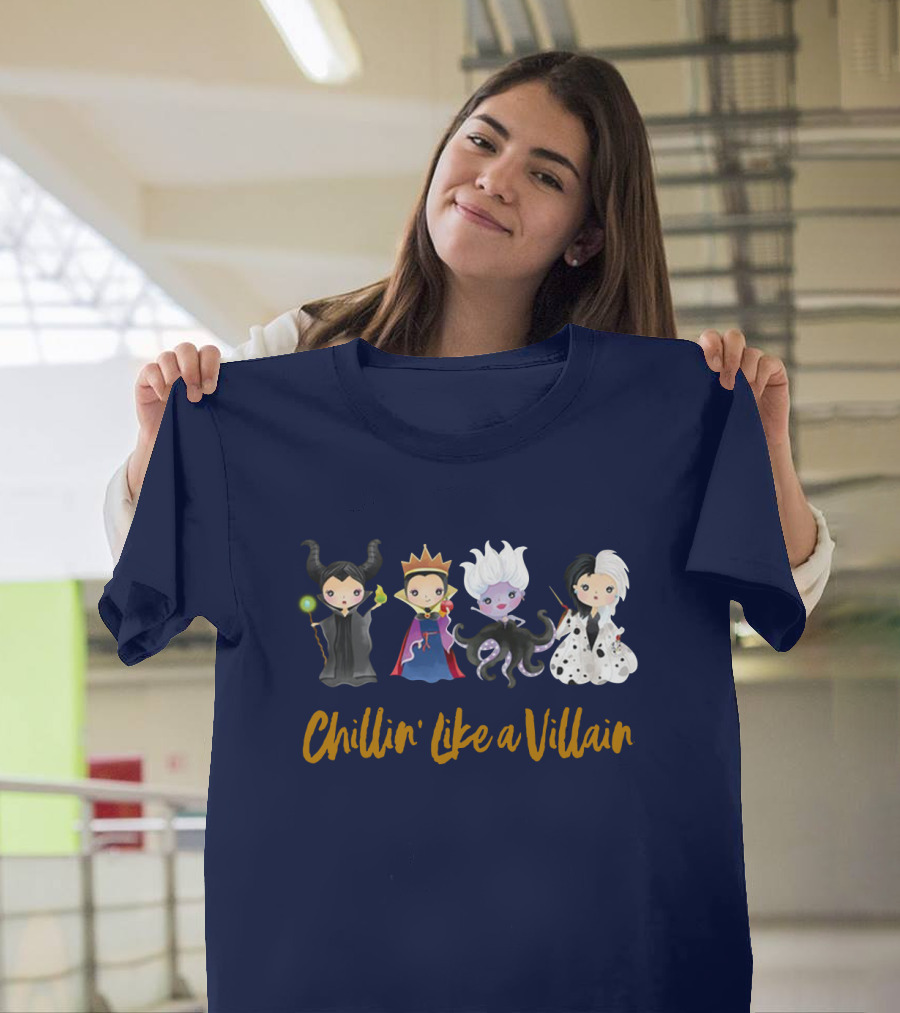 Disney Chillin' Like A Villain Maleficent Evil Queen Ursula Cruella Characters T-Shirt