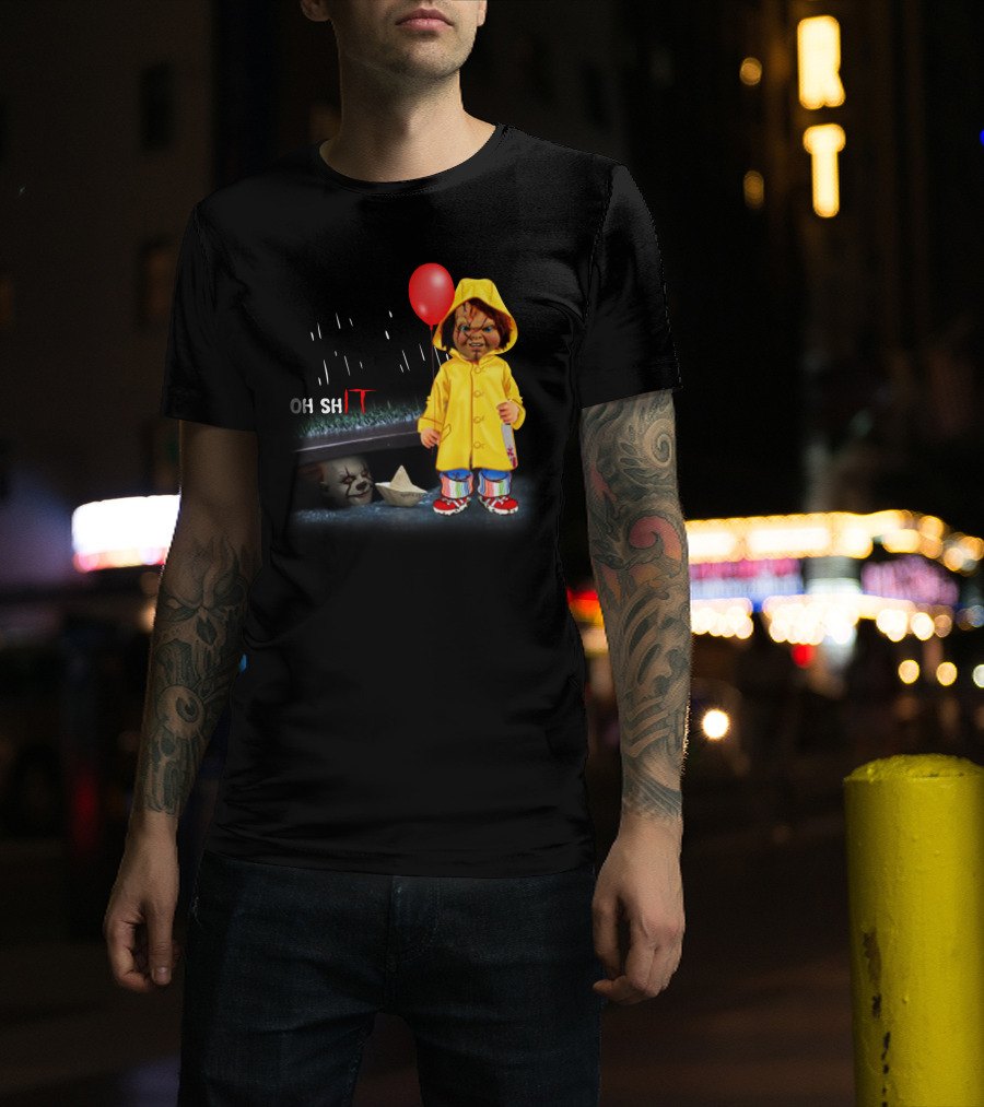 Pennywise And Chucky Oh ShIT Red Balloon Yellow Raincoat Storm Drain T-Shirt
