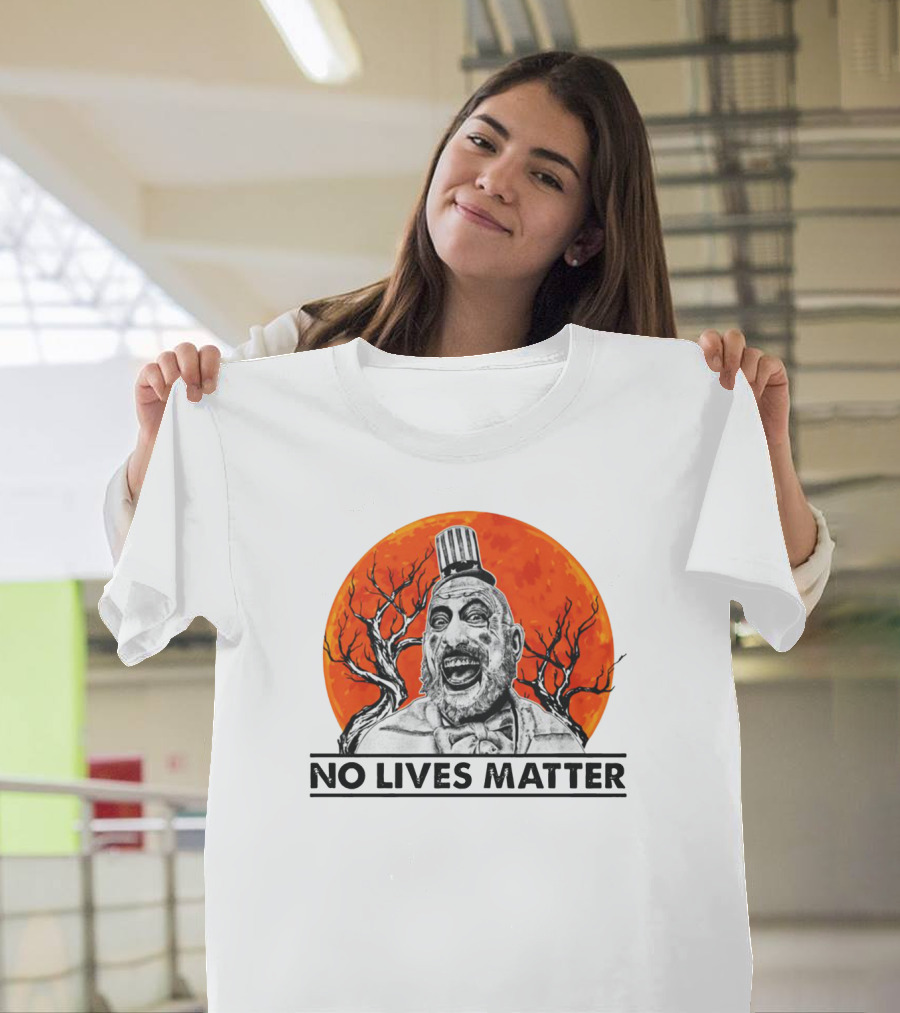Captain Spaulding No Lives Matter Creepy Clown With Orange Moon And Bare Trees T-Shirt