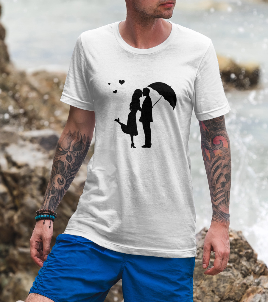 Couple Romantic Umbrella Hearts T-Shirt