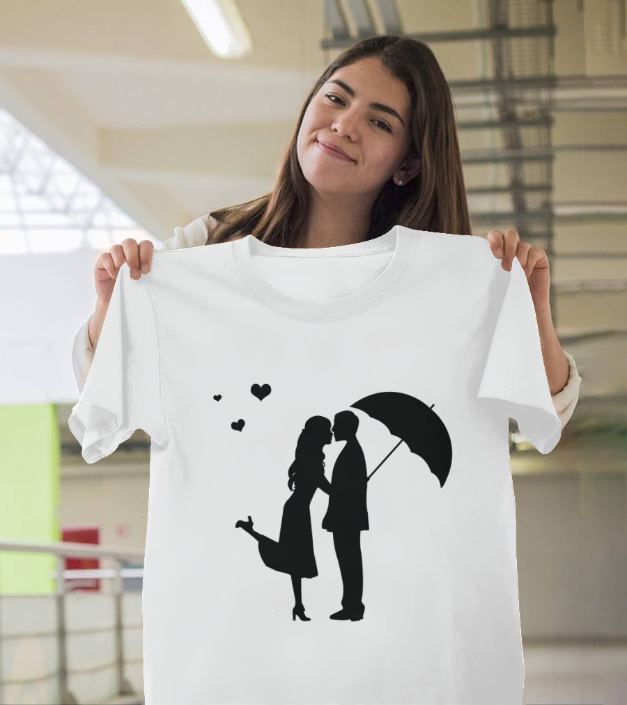 Couple Romantic Umbrella Hearts T-Shirt