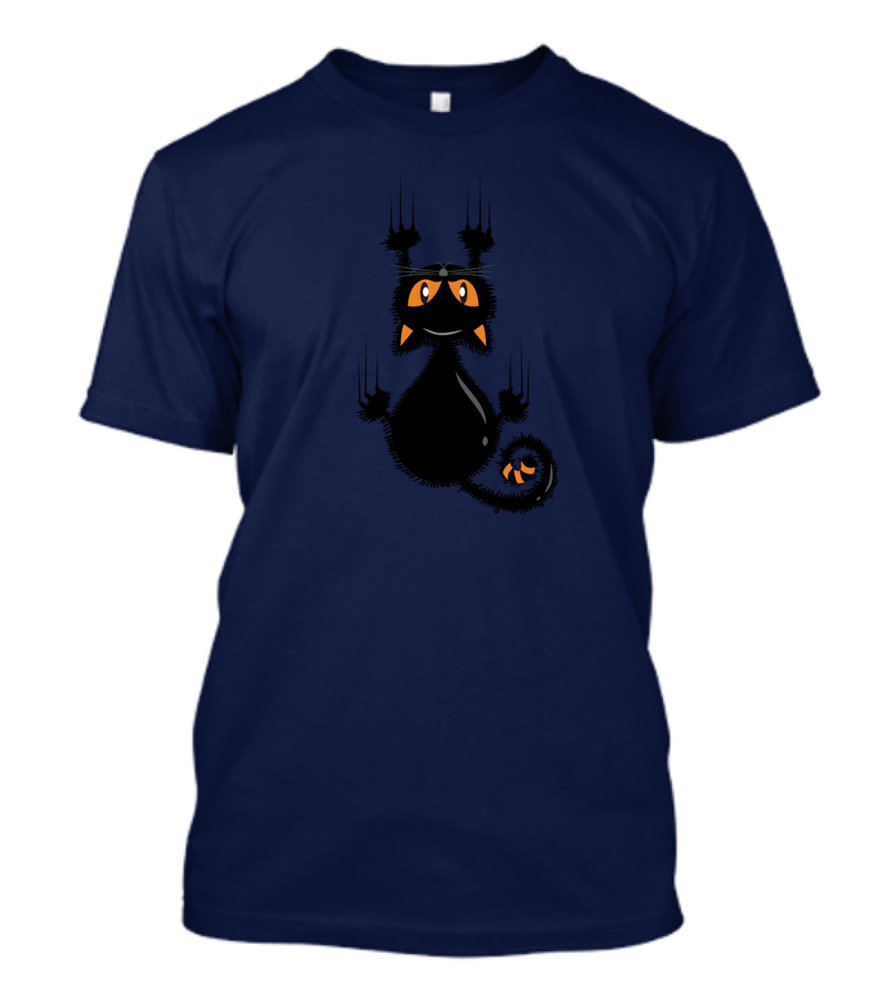 Cartoon Cute Halloween Black Cat With Orange Eyes And Scratching Claws T-Shirt