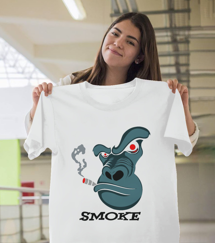 Smoke Kong Smoking Gorilla Icon with Angry Red Eyes T-Shirt