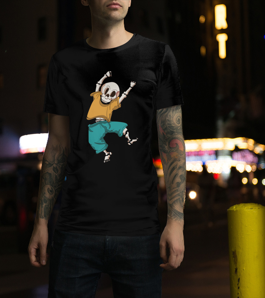 Joyful Hand Drawn Skeleton In Casual T-Shirt