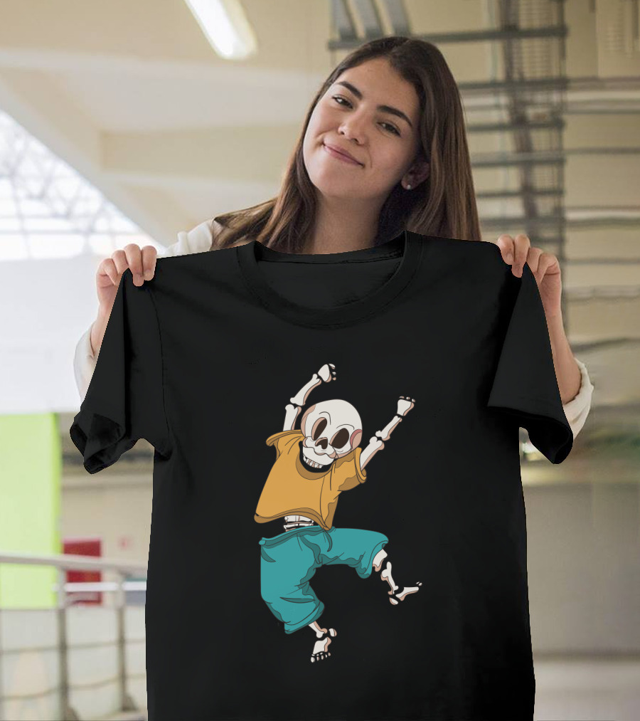 Joyful Hand Drawn Skeleton In Casual T-Shirt