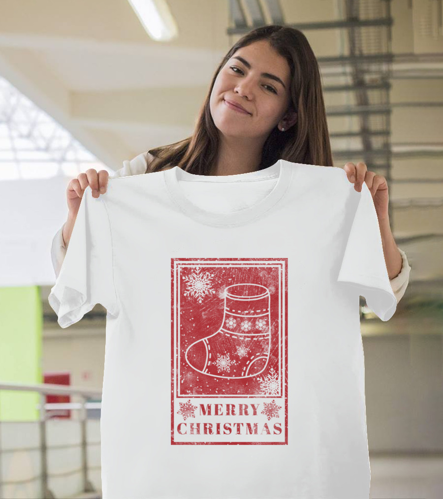Merry Christmas Red Sock Post Stamp T-Shirt