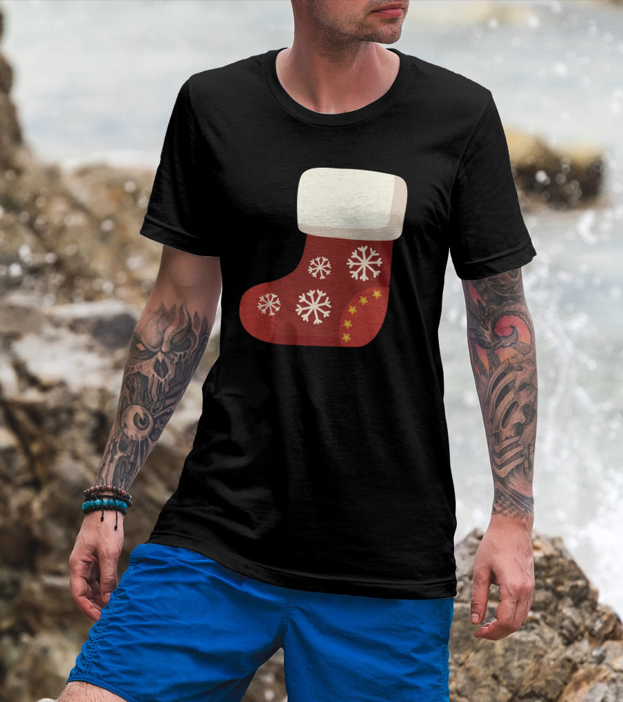Sock Christmas Stocking With Snowflakes And Stars T-Shirt