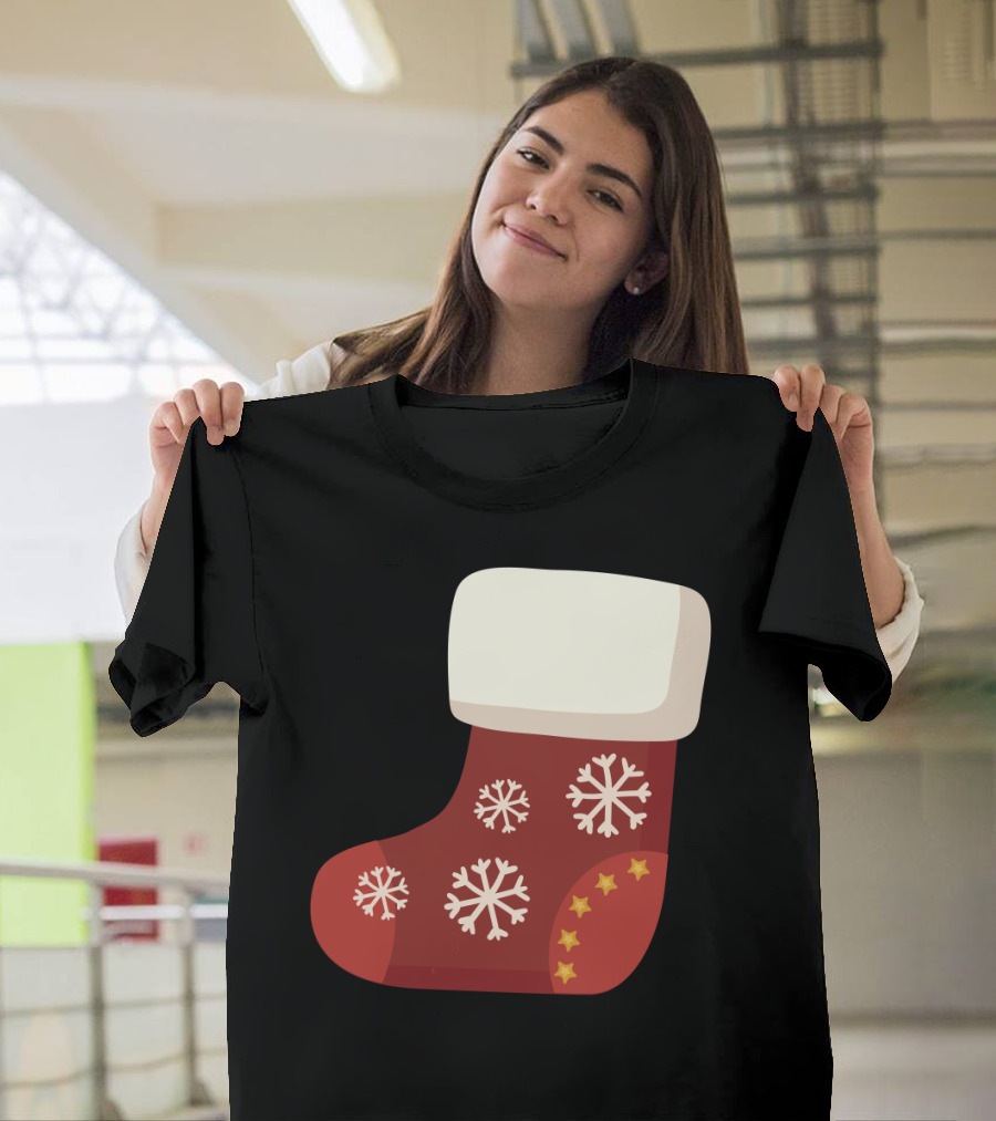 Sock Christmas Stocking with Snowflakes and Stars T-Shirt