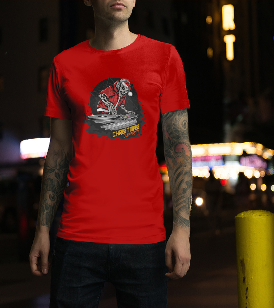 Christmas DJ Party Skull Santa Claus T-Shirt