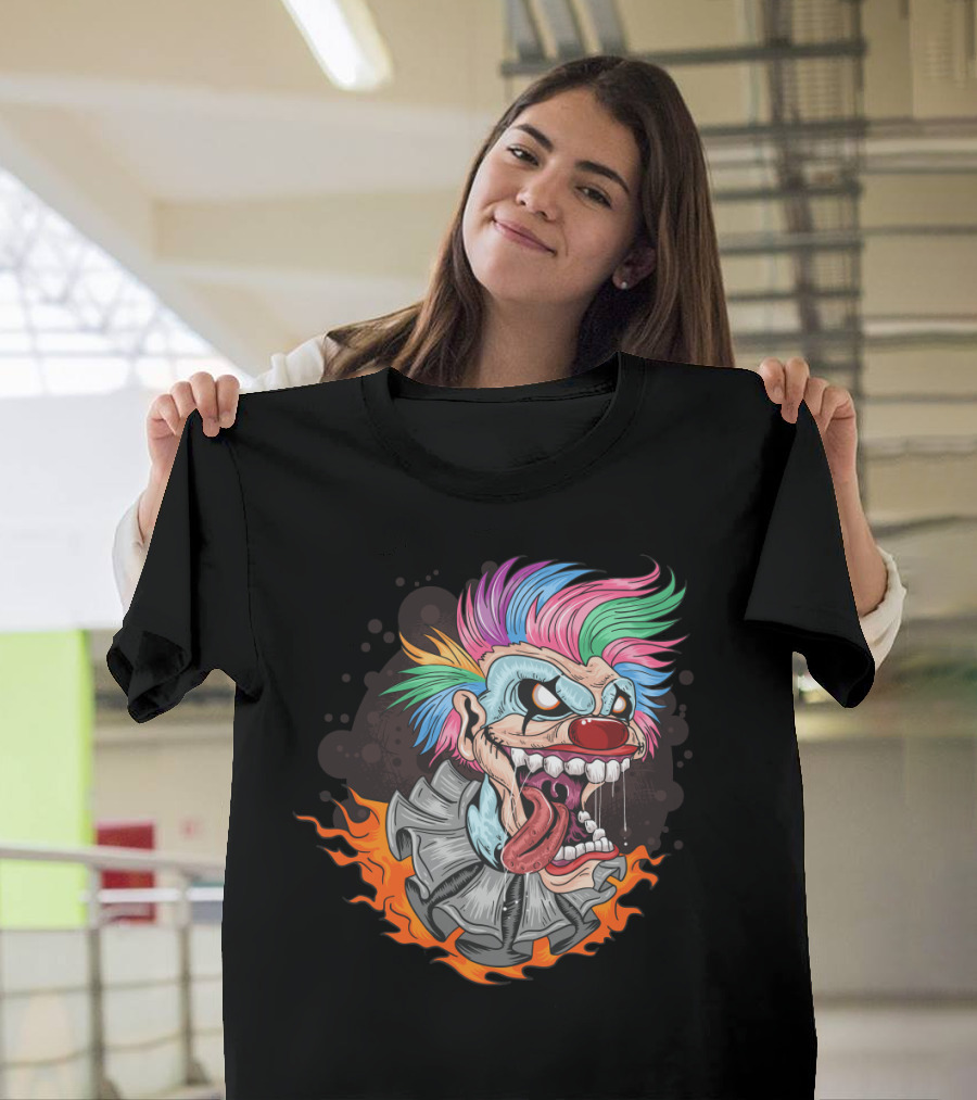 Clown Joker Smile With Unicorn Hair And Fiery Collar T-Shirt