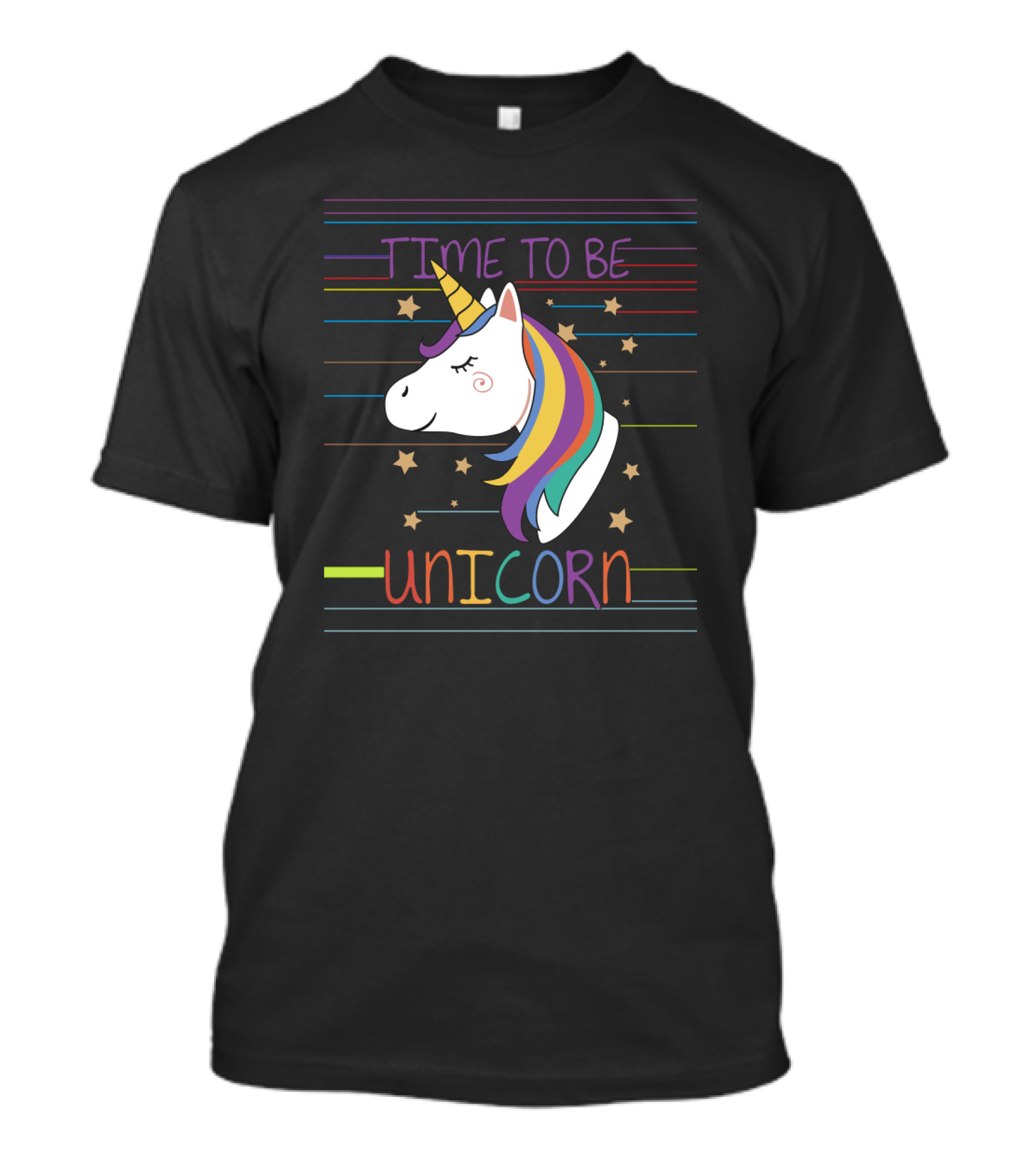 TIME TO BE UNICORN Colorful Stars Stripes Rainbow Mane T-Shirt