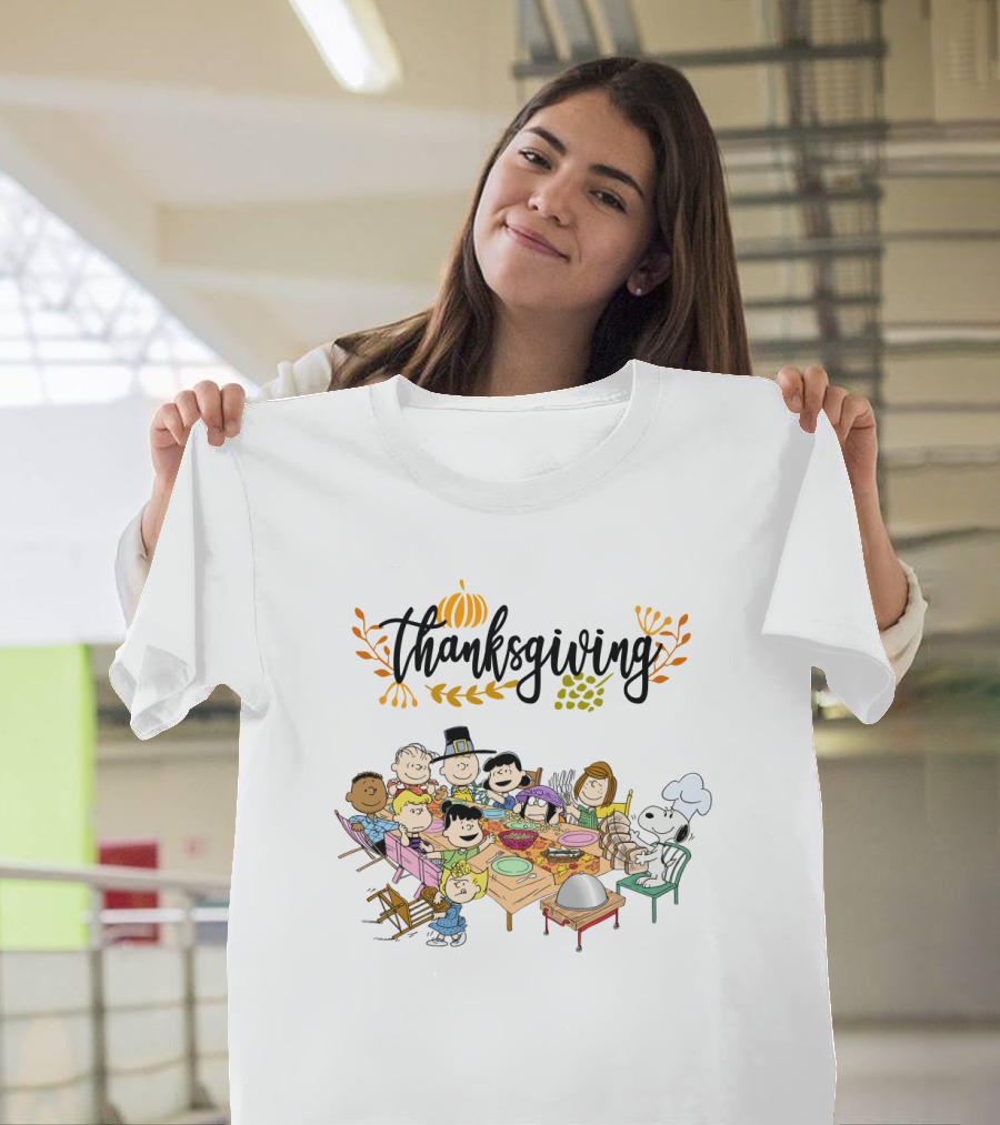 Thanksgiving Feast With Peanuts Characters Around The Table T-Shirt
