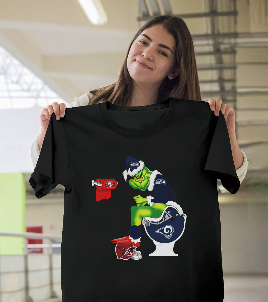 Seahawks Grinch On Rams Toilet With 49ers Toilet Paper And Cardinals Plunger T-Shirt