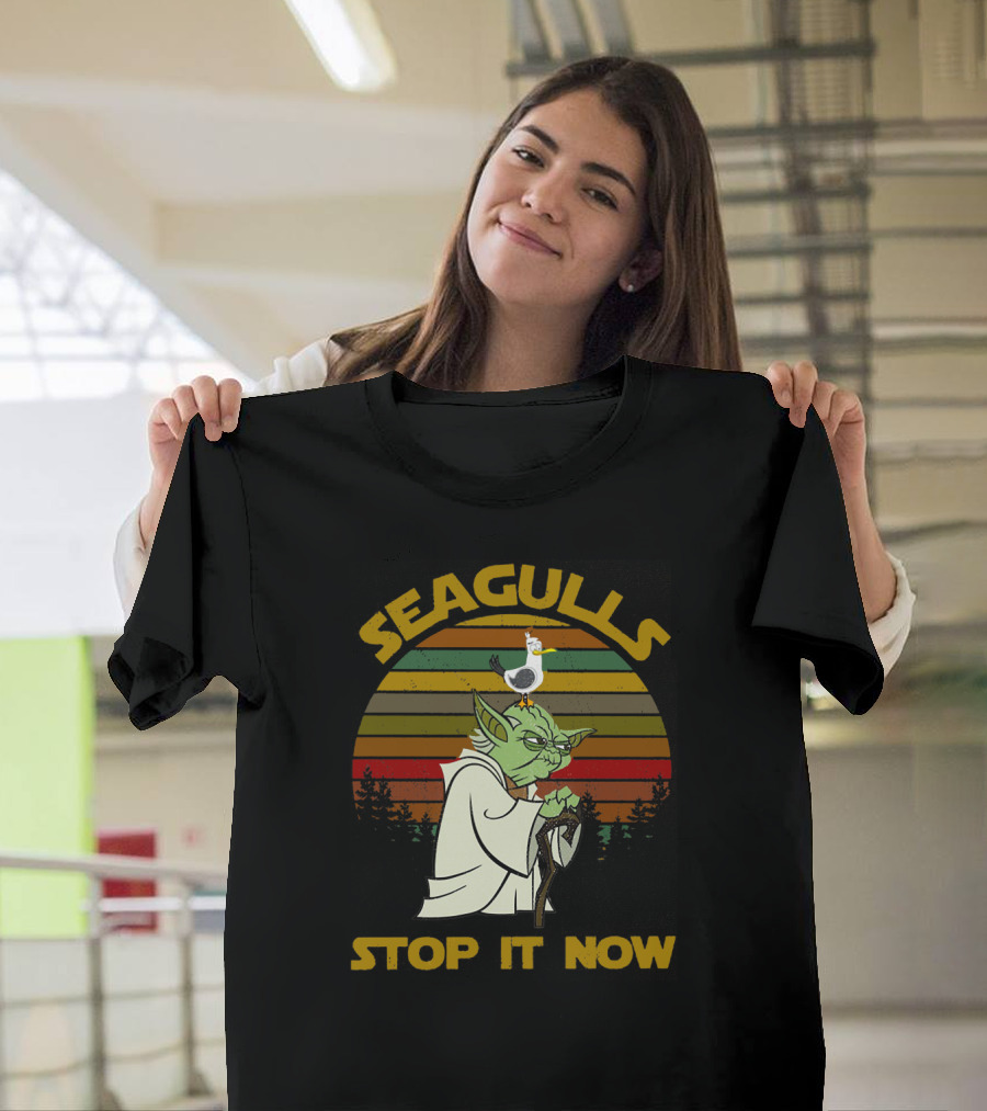 Yoda Seagulls Stop It Now Star Wars Retro Forest T-Shirt