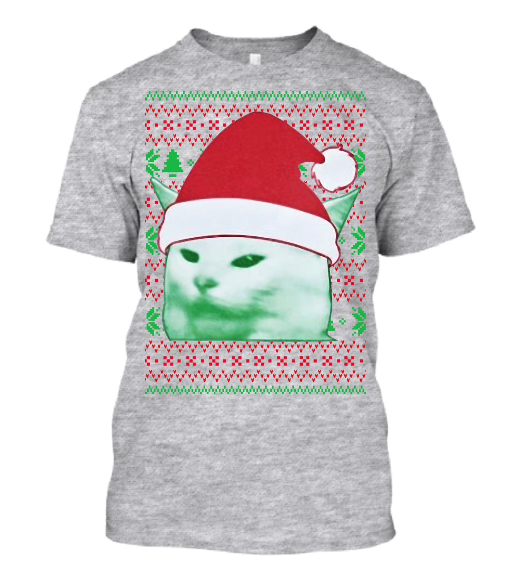 Santa Hat Cat Meme Christmas Pattern Raglan T-Shirt