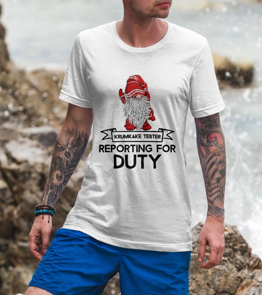 Krumkake Tester Reporting For Duty Christmas Gnome Festive Red Hat T-Shirt